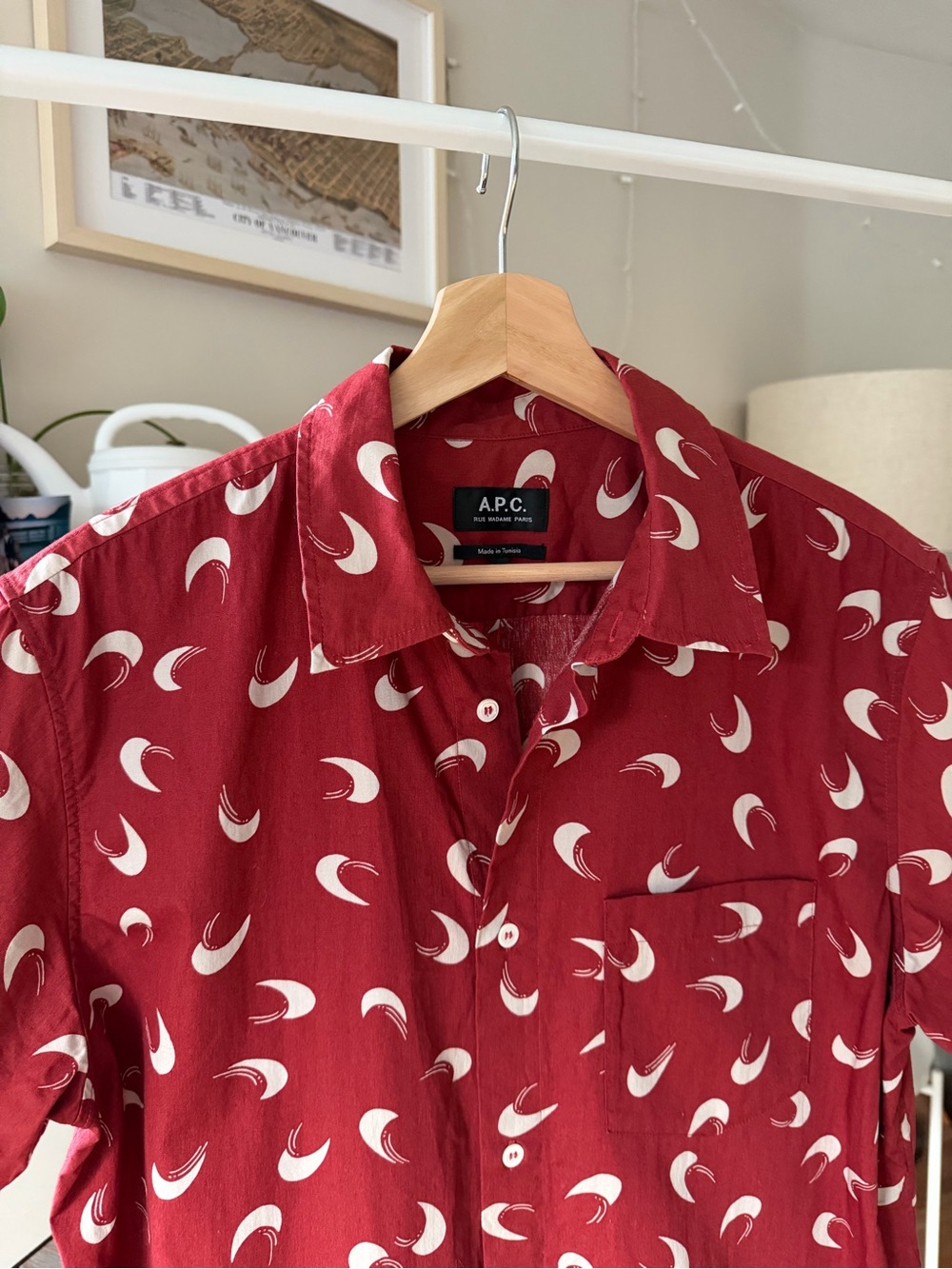 A.P.C. Men’s Red&Brown Printed Short-Sleeve Shirt